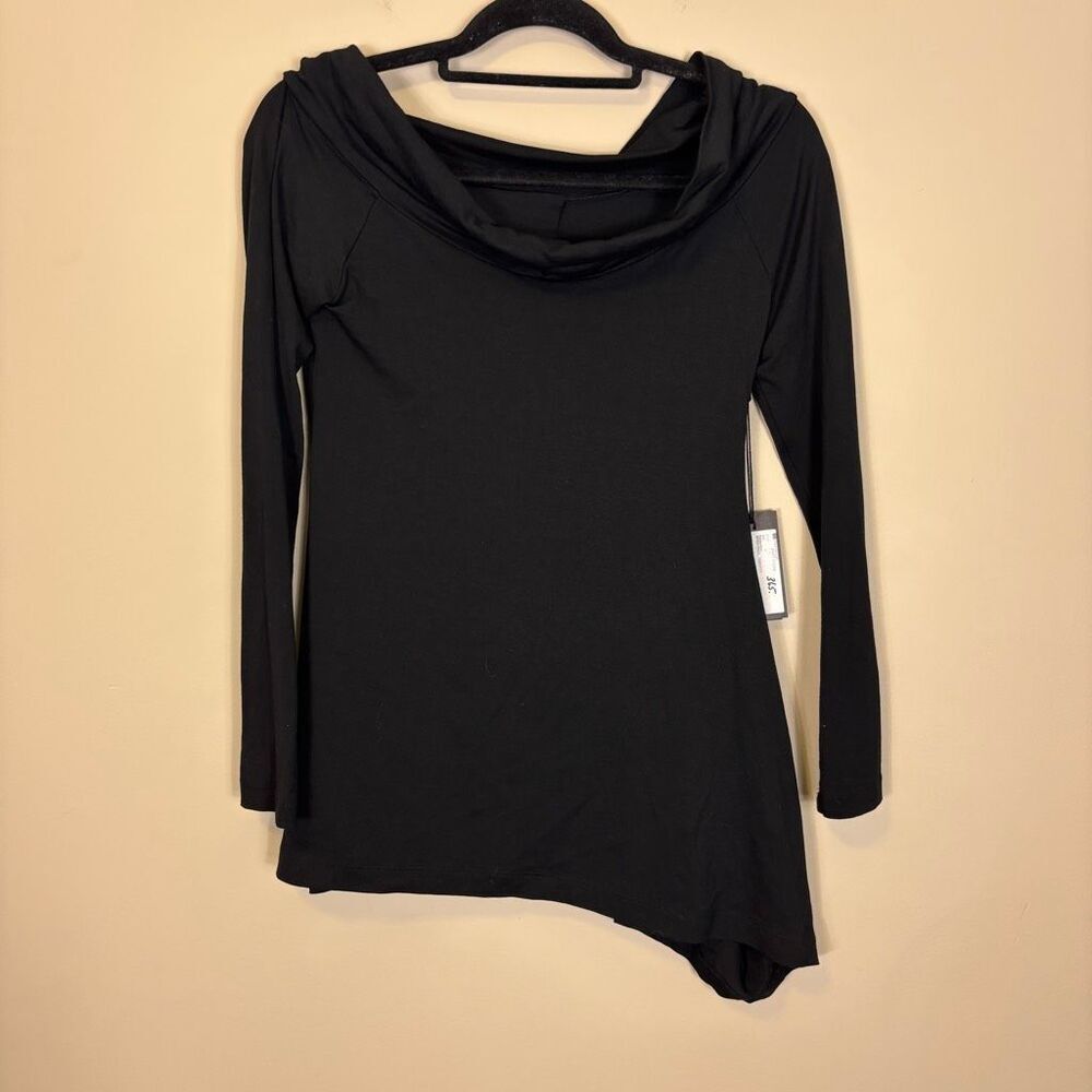 New XD‎ Xenia Design Shirt Doza Black Cowl Neck Asymmetrical Hem Long Sleeve Top